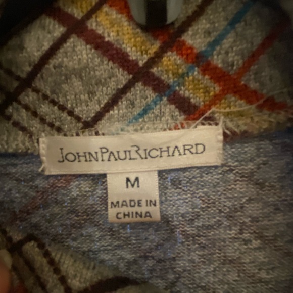 Grey stripes- orange/yellow/maroon/blue turtleneck shirt - Picture 3 of 3